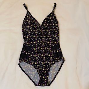 Bawdy Black Palm Tree One Piece Swimsuit, Small